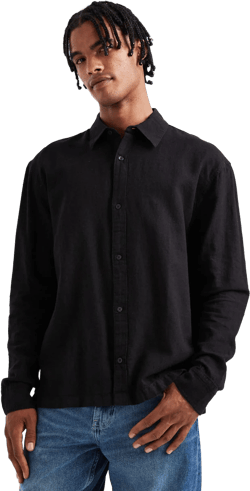 Hollister Men's Black Long Sleeve Linen Blend Shirt