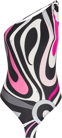 Emilio Pucci Women's White Marmo Print Asymmetric Swimsuit