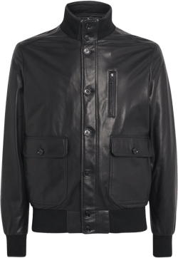 Moorer Men's Black Leather Bomber Jacket