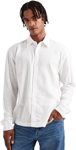 Hollister Men's White Long Sleeve Linen Shirt