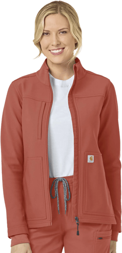 Carhartt Women's Red Scrubs C81023 Rugged Flex® Modern Fit Bonded Fleece Jacket Large Dusty Cedar