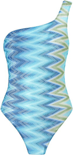 Missoni Women's Blue One-Shoulder Swimsuit With Faded Stripes