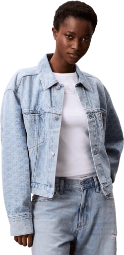 Calvin Klein Women's Blue Monogram Logo Denim Jacket