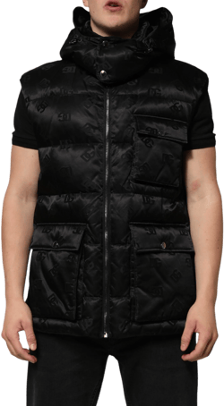 Dolce &amp; Gabbana Men's Black Quilted Sleeveless Hooded Vest Jacket