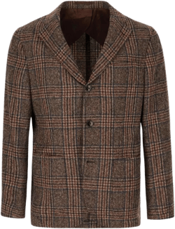 Barba Napoli Men's Brown Jacket Checked Pattern Front Pockets