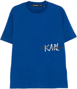 Karl Lagerfeld Men's Blue Logo-Embroidered T-Shirt
