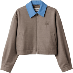 Miu Miu Women's Contrast Collar Zip Crop Jacket