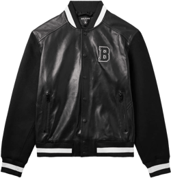 Balmain Men's Black Logo-Appliquéd Leather And Wool Varsity Jacket