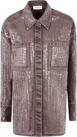 Aviu Women's Brown Sequin-Embellished Pocket Denim Jacket