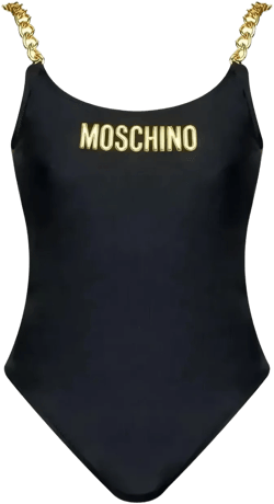 Moschino Women's Black Chain-Strap Logo Swimsuit