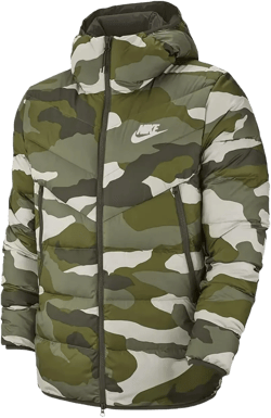 Nike Men's Green Camouflage-Print Hooded Puffer Jacket