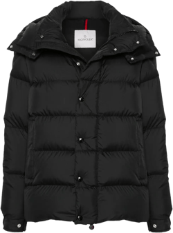 Moncler Women's Black Long Little Down Jacket With Square Quilting And Hood