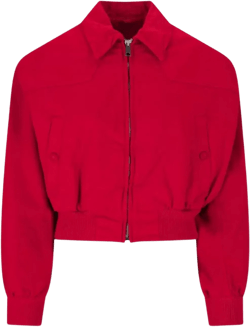 Prada Women's Red Pocketed Collar Cropped Ribbed Jacket
