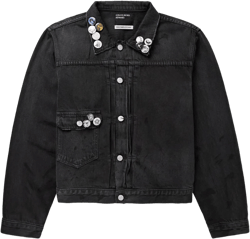 Enfants Riches Deprimes Men's Black Appliquéd Distressed Paneled Denim Jacket