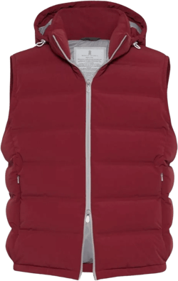Brunello Cucinelli Men's Red Hooded Padded Vest Front Pockets