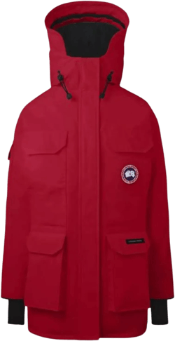 Canada Goose Women's Red Hooded Jackets With Front Pockets And Adjustable Cuffs
