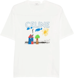Celine Women's White Loose, Disegno T-Shirt M/C