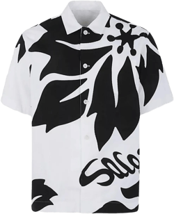 Sacai Men's Black Embroidered Floral Patch Shirt
