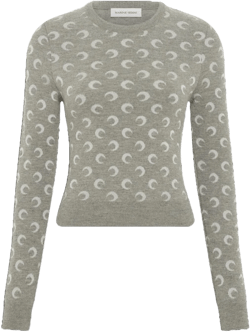 Marine Serre Women's Gray Fitted Short Length Sweater With Crewneck And Long Sleeves
