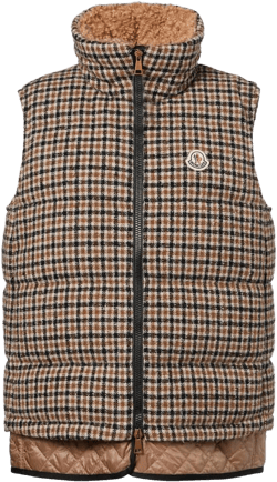 Moncler Women's Brown Touvet Checked Wool-Blend Down Vest