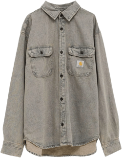 Carhartt Men's Gray Oversized Shirt Crafted From Sandblasted Cotton Denim