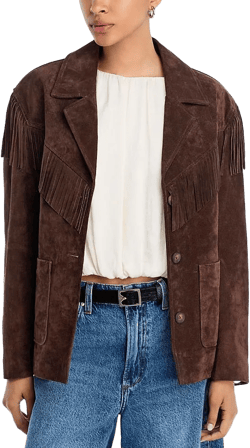 Blank NYC Women's Brown Faux Suede Fringe Jacket
