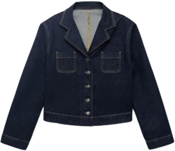 Mango Women's Blue Fitted Crop Denim Jacket