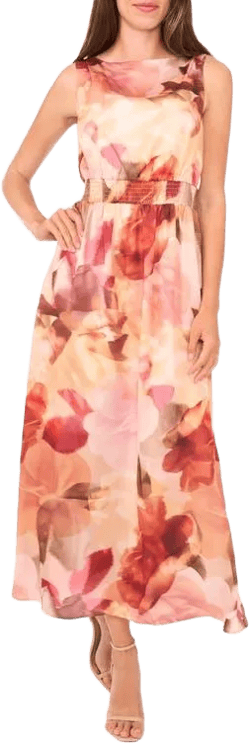 Halogen® Women's Blurred Floral Smocked Waist Maxi Dress