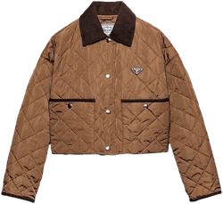 Prada Women's Brown Lightweight Triangle-Logo Cropped Nylon Jacket