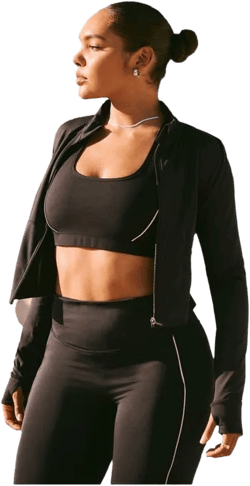 Fabletics Women's Black Perfect Storm Cropped Train Jacket
