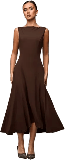 SHEIN BAE Women's Solid Color Round Neck Sleeveless Elegant Summer Dress