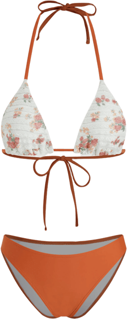 Halter Neckline Floral Knotted Triangle Cheeky Bikini Set