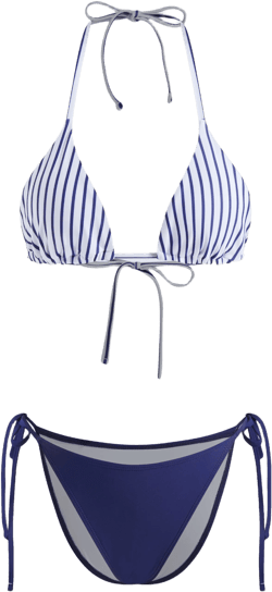 Halter Neckline Stripe Knotted Two Tone Triangle Bikini Set