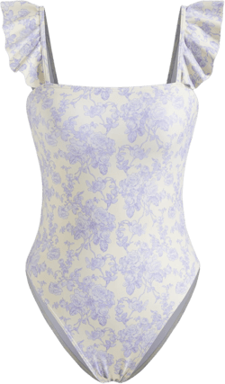 Shaping Square Neck Floral Lettuce Trim One Piece Swimsuit