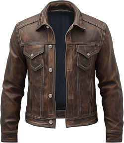 Mens Dark Brown Trucker Denim Style Jacket Multi Pocket Genuine Leather Jackets