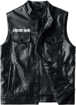 Custom Name, Logo Front & Back Motorcycle Club Vest, Personalized Men's PU Leather Motorcycle Biker Vest Jacket Black Vest