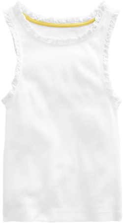 Ribbed Lace Trim Vest-White