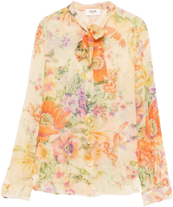Celine Women's White Printed Silk Blouse