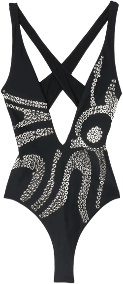 Emilio Pucci Women's Black Embellished Cross-Back Swimsuit