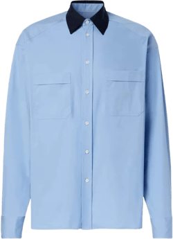 Plan C Men's Blue Cotton-Blend Poplin Shirt