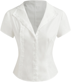 100% Cotton Asymmetrical Neck Button Curved Hem Short Sleeve Blouse