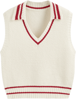 Knit Collar V-neck Contrasting Binding Vest