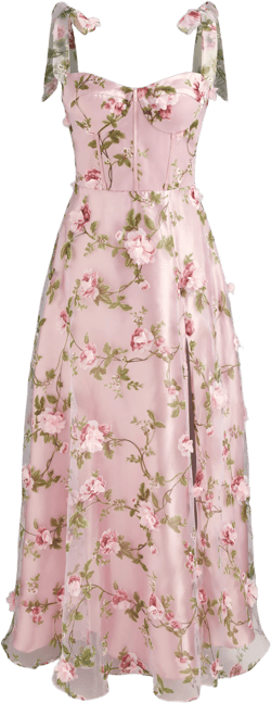 Sweetheart Floral Knotted Corset Tulle Maxi Dress