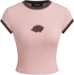 Cotton-blend Hedgehog Graphic Contrasting Binding Short Sleeve Tee