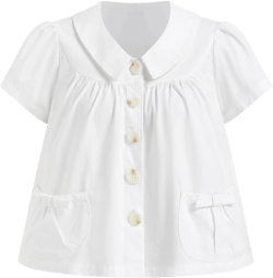 100% Cotton Peter Pan Collar Bowknot Pocket Button Oversized Blouse