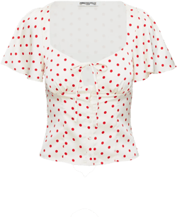 Adrienna Flutter Blouse White / Red