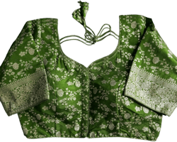 Multicolor Dola Silk Blouse for Women, Heavy Padded Partywear with Cotton Lining, Front-Open Style Bridal and Festive Wear