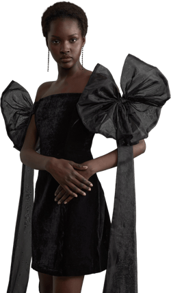 Tall Black Corset Off The Shoulder With Ruffled Sleeves Mini Dress | Karen Millen