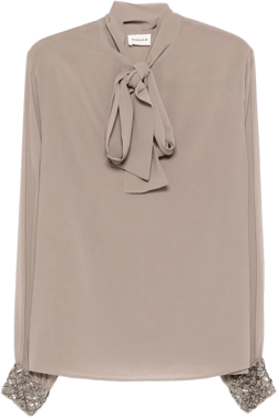 embellished-cuffs bow-neck blouse