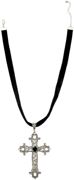Rhinestone Cross Velvet Necklace